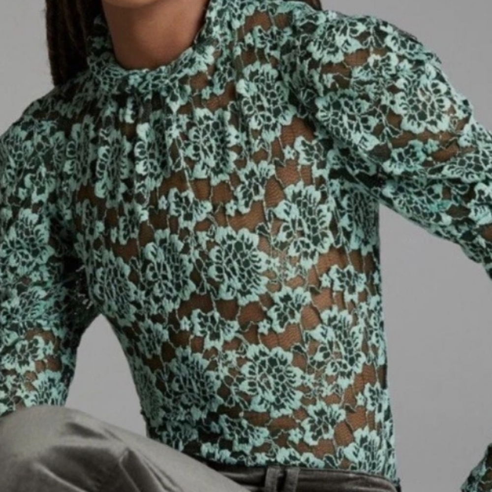 Anthropologie Sheer Lace Mock Neck TopDolan Left Coast